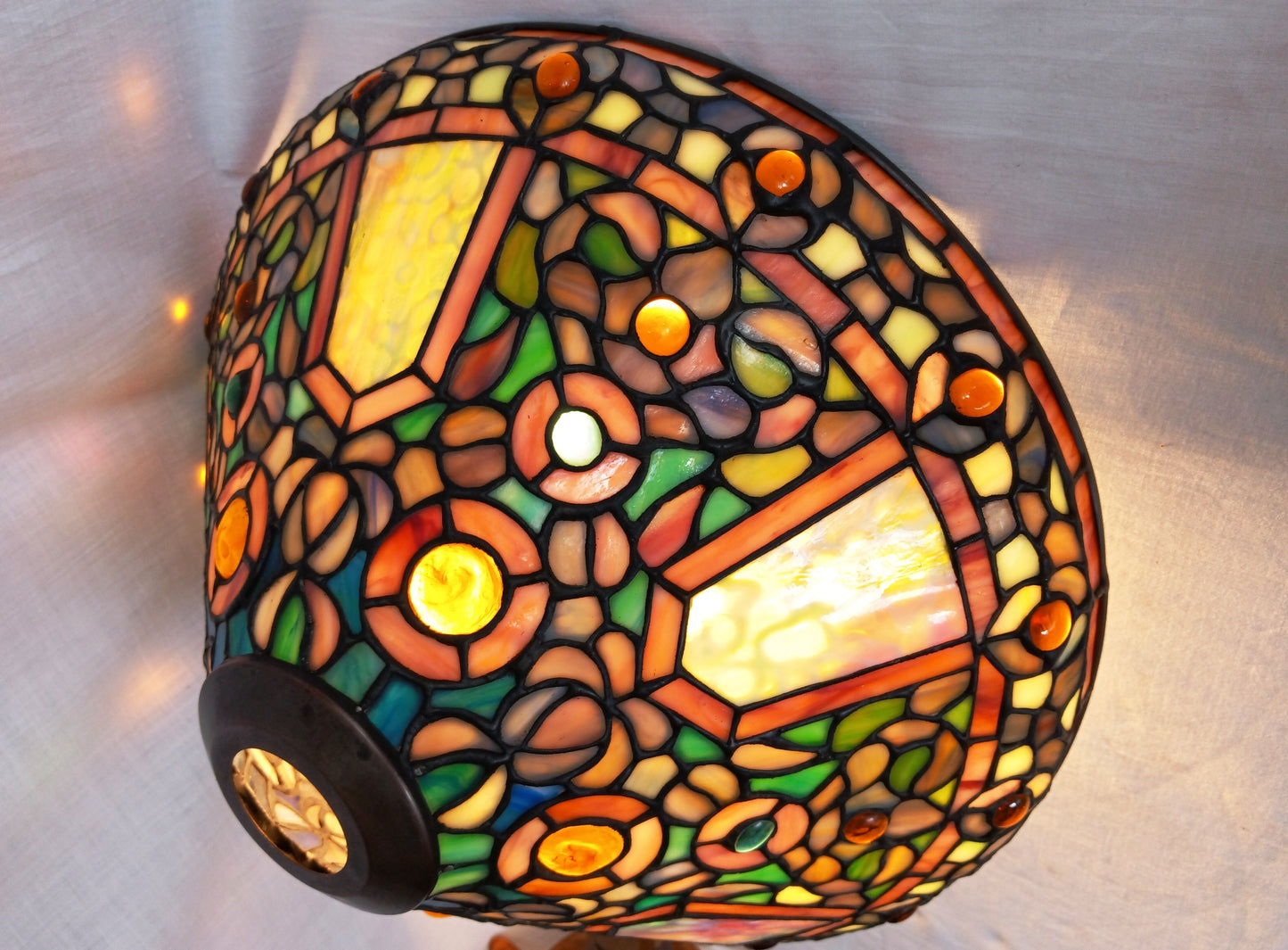 Vintage Tiffany Style Quoizel Collectible Table Floor Pendant Lampshade Slag-Stained Glass Replacement Globe 14” D