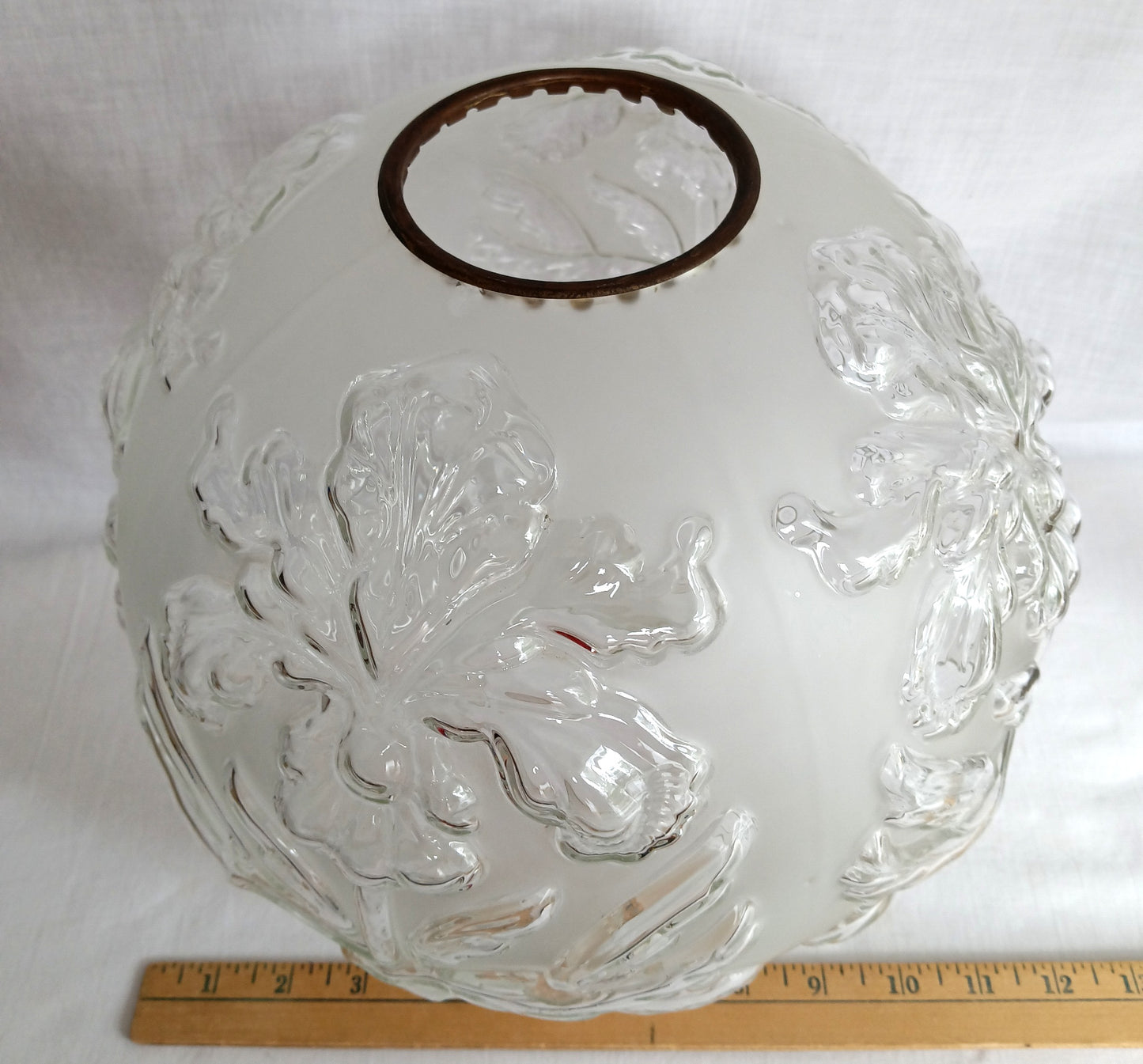 Antique GWTW Style Regal Iris Electrified Oil Lamp Success Brass Burner Heavy Glass Body and Base Shade Chimney in Line Switch 30 “Tall