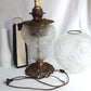 Antique GWTW Style Regal Iris Electrified Oil Lamp Success Brass Burner Heavy Glass Body and Base Shade Chimney in Line Switch 30 “Tall