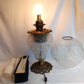 Antique GWTW Style Regal Iris Electrified Oil Lamp Success Brass Burner Heavy Glass Body and Base Shade Chimney in Line Switch 30 “Tall