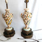Vintage Capodimonte Style Porcelain Table Lamp Hand-Painted Floral Cherub Scenes Ornate Brass Metal Plinth Base Harp Finial