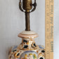 Vintage Capodimonte Style Porcelain Table Lamp Hand-Painted Floral Cherub Scenes Ornate Brass Metal Plinth Base Harp Finial