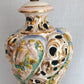 Vintage Capodimonte Style Porcelain Table Lamp Hand-Painted Floral Cherub Scenes Ornate Brass Metal Plinth Base Harp Finial