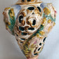 Vintage Capodimonte Style Porcelain Table Lamp Hand-Painted Floral Cherub Scenes Ornate Brass Metal Plinth Base Harp Finial