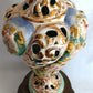 Vintage Capodimonte Style Porcelain Table Lamp Hand-Painted Floral Cherub Scenes Ornate Brass Metal Plinth Base Harp Finial