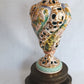 Vintage Capodimonte Style Porcelain Table Lamp Hand-Painted Floral Cherub Scenes Ornate Brass Metal Plinth Base Harp Finial