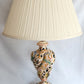 Vintage Capodimonte Style Porcelain Table Lamp Hand-Painted Floral Cherub Scenes Ornate Brass Metal Plinth Base Harp Finial