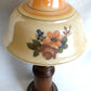 Vintage Moe Lighting GWTW Style Parlor Table Lamp Wooden Brass Base Glass Shade w/Hand Painted Floral Motif 3 Way Switch