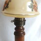 Vintage Moe Lighting GWTW Style Parlor Table Lamp Wooden Brass Base Glass Shade w/Hand Painted Floral Motif 3 Way Switch