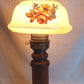 Vintage Moe Lighting GWTW Style Parlor Table Lamp Wooden Brass Base Glass Shade w/Hand Painted Floral Motif 3 Way Switch