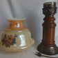 Vintage Moe Lighting GWTW Style Parlor Table Lamp Wooden Brass Base Glass Shade w/Hand Painted Floral Motif 3 Way Switch