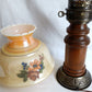 Vintage Moe Lighting GWTW Style Parlor Table Lamp Wooden Brass Base Glass Shade w/Hand Painted Floral Motif 3 Way Switch