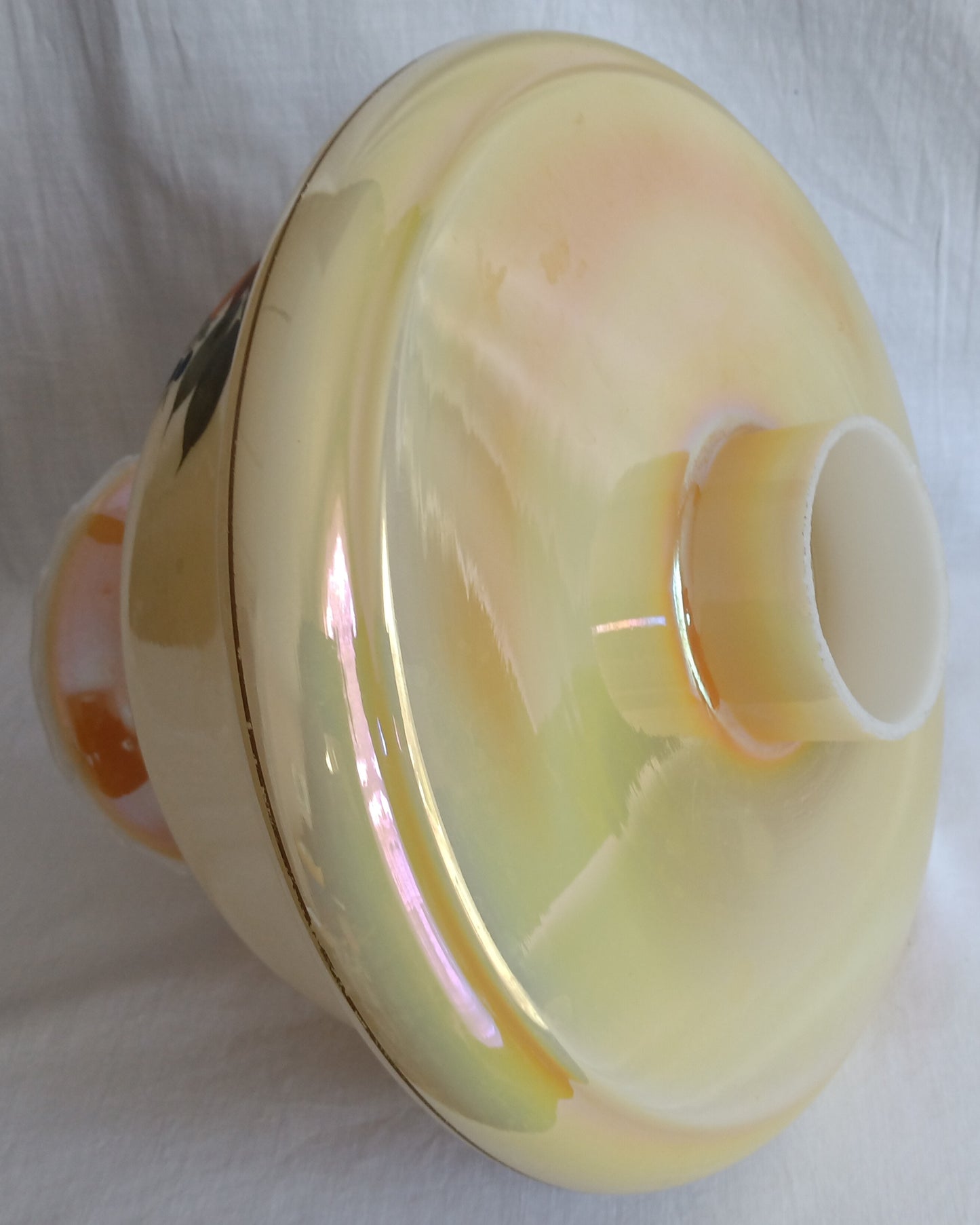 Vintage Moe Lighting GWTW Style Parlor Table Lamp Wooden Brass Base Glass Shade w/Hand Painted Floral Motif 3 Way Switch