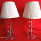 Vintage Mid Century Pair Table Lamps Clear Crystal Glass Stacked Geometric Prism Boudoir Vanity Retro Lighting