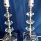 Vintage Mid Century Pair Table Lamps Clear Crystal Glass Stacked Geometric Prism Boudoir Vanity Retro Lighting