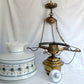 Vintage Quoizel Abigail Adams Swag Hanging Chandelier Brass Lamp 3 Way Blue Poppy Design Large Hurricane Shade Clear Glass Chimney Spotlight