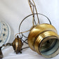 Vintage Quoizel Abigail Adams Swag Hanging Chandelier Brass Lamp 3 Way Blue Poppy Design Large Hurricane Shade Clear Glass Chimney Spotlight