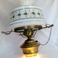 Vintage Quoizel Abigail Adams Swag Hanging Chandelier Brass Lamp 3 Way Blue Poppy Design Large Hurricane Shade Clear Glass Chimney Spotlight