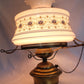 Vintage Quoizel Abigail Adams Swag Hanging Chandelier Brass Lamp 3 Way Blue Poppy Design Large Hurricane Shade Clear Glass Chimney Spotlight