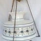 Vintage Quoizel Abigail Adams Swag Hanging Chandelier Brass Lamp 3 Way Blue Poppy Design Large Hurricane Shade Clear Glass Chimney Spotlight