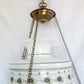 Vintage Quoizel Abigail Adams Swag Hanging Chandelier Brass Lamp 3 Way Blue Poppy Design Large Hurricane Shade Clear Glass Chimney Spotlight