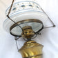 Vintage Quoizel Abigail Adams Swag Hanging Chandelier Brass Lamp 3 Way Blue Poppy Design Large Hurricane Shade Clear Glass Chimney Spotlight