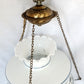 Vintage Quoizel Abigail Adams Swag Hanging Chandelier Brass Lamp 3 Way Blue Poppy Design Large Hurricane Shade Clear Glass Chimney Spotlight