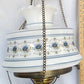 Vintage Quoizel Abigail Adams Swag Hanging Chandelier Brass Lamp 3 Way Blue Poppy Design Large Hurricane Shade Clear Glass Chimney Spotlight