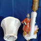 Vintage Occupied Japan Hand Painted Glazed Porcelain Vanity Table Lamp w/Silk Lampshade Courting Couple Figurine Made in Japan