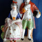 Vintage Occupied Japan Hand Painted Glazed Porcelain Vanity Table Lamp w/Silk Lampshade Courting Couple Figurine Made in Japan