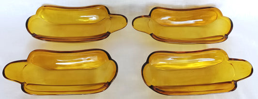 Vintage Set of 4 Indiana Glass Amber Banana Split Boats Ice Cream Sundae Dishes Bowls Glassware-Made in USA