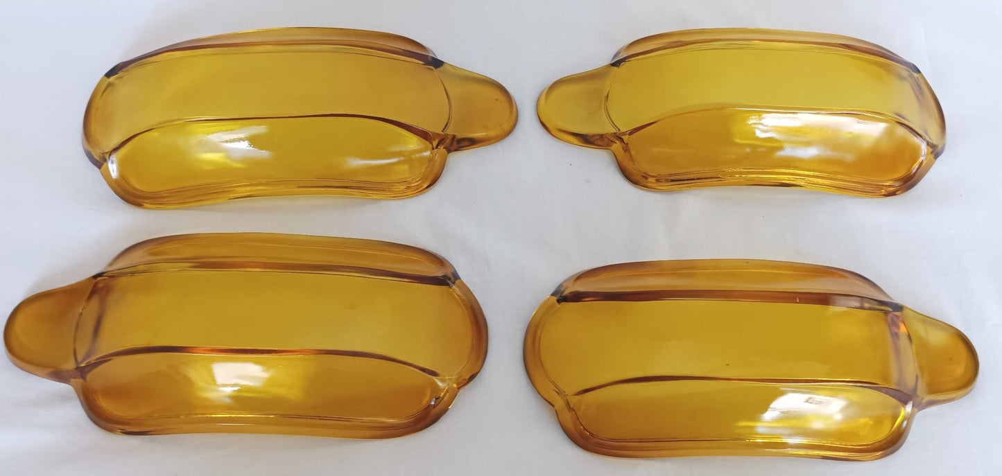 Vintage Set of 4 Indiana Glass Amber Banana Split Boats Ice Cream Sundae Dishes Bowls Glassware-Made in USA