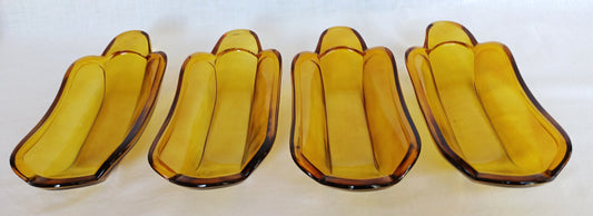 Vintage Set of 4 Indiana Glass Amber Banana Split Boats Ice Cream Sundae Dishes Bowls Glassware-Made in USA