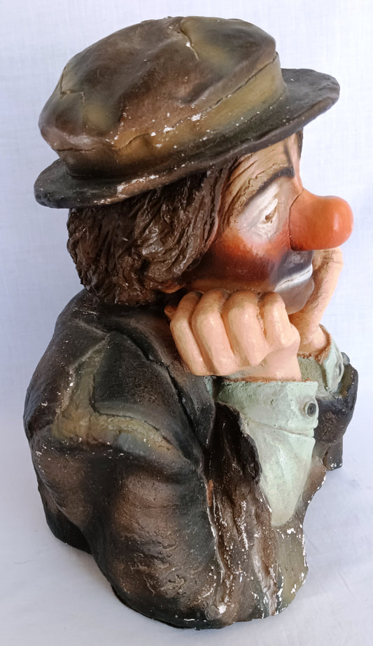 Vintage Emmett Kelly Jr. Chalkware Plaster Figurine Hobo Sad Clown Bust “Why me? "Signed EKJ Standalone Sculpture Pottery