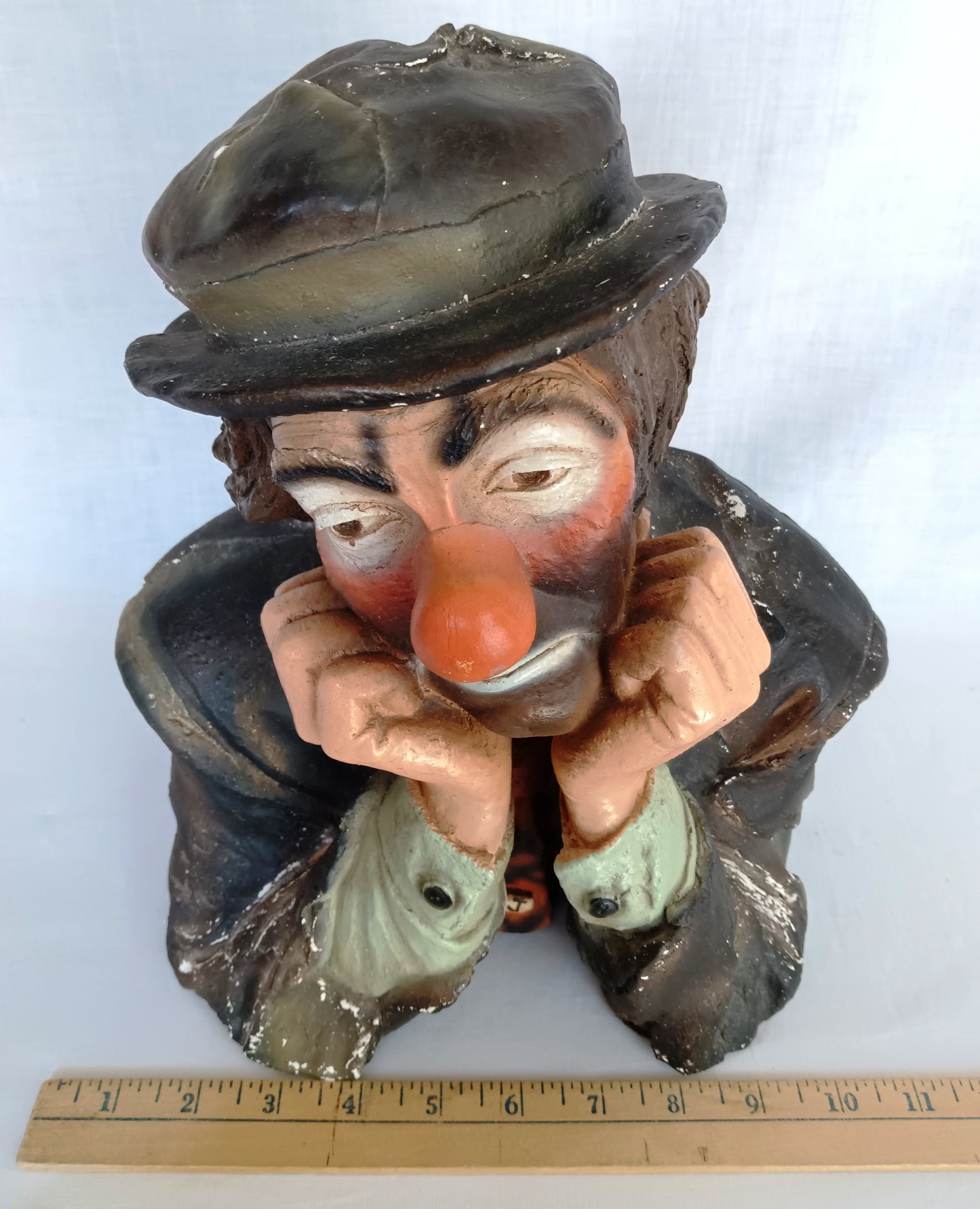 Vintage Emmett Kelly Jr. Chalkware Plaster Figurine Hobo Sad Clown Bust “Why me? "Signed EKJ Standalone Sculpture Pottery