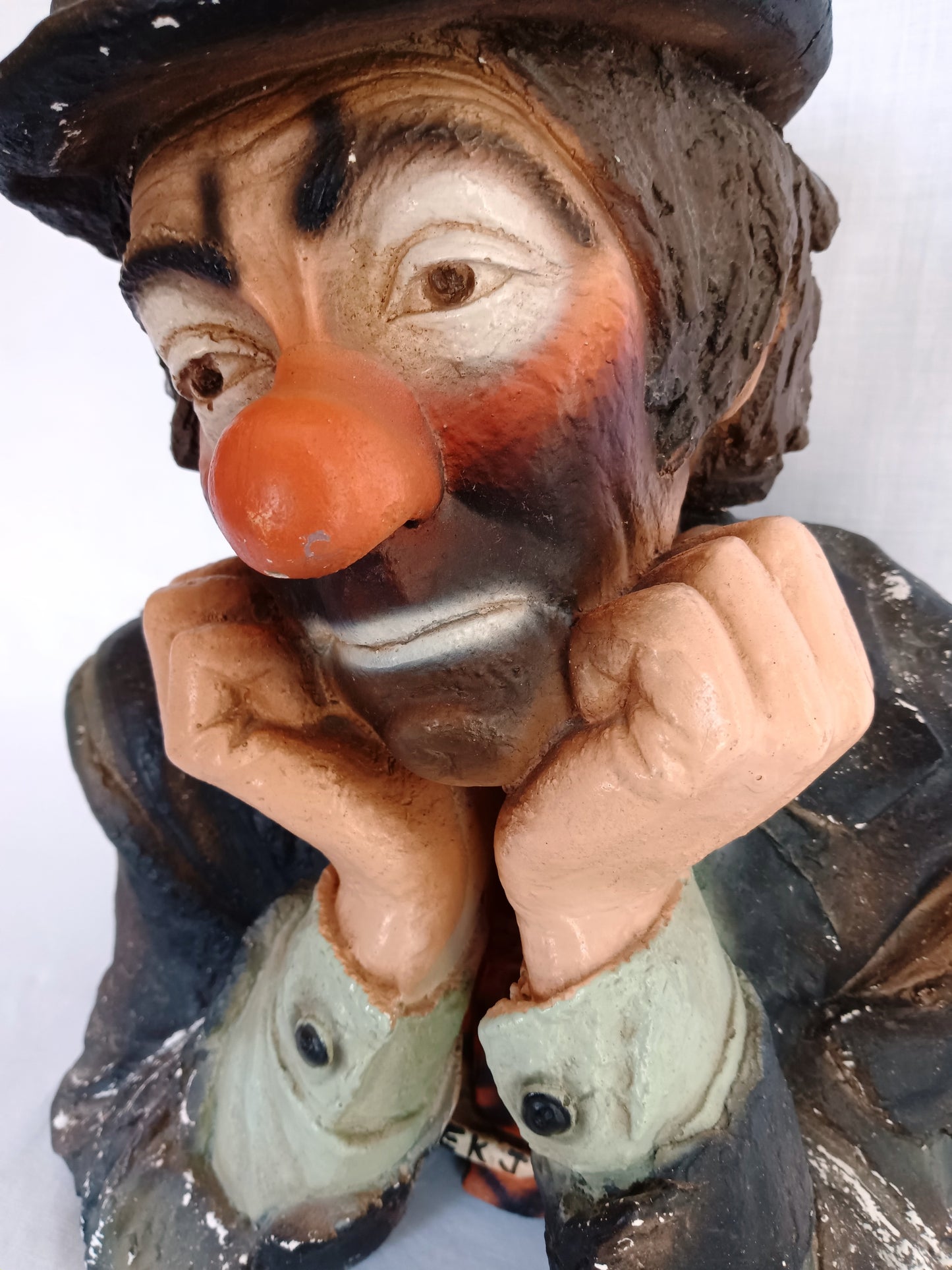 Vintage Emmett Kelly Jr. Chalkware Plaster Figurine Hobo Sad Clown Bust “Why me? "Signed EKJ Standalone Sculpture Pottery