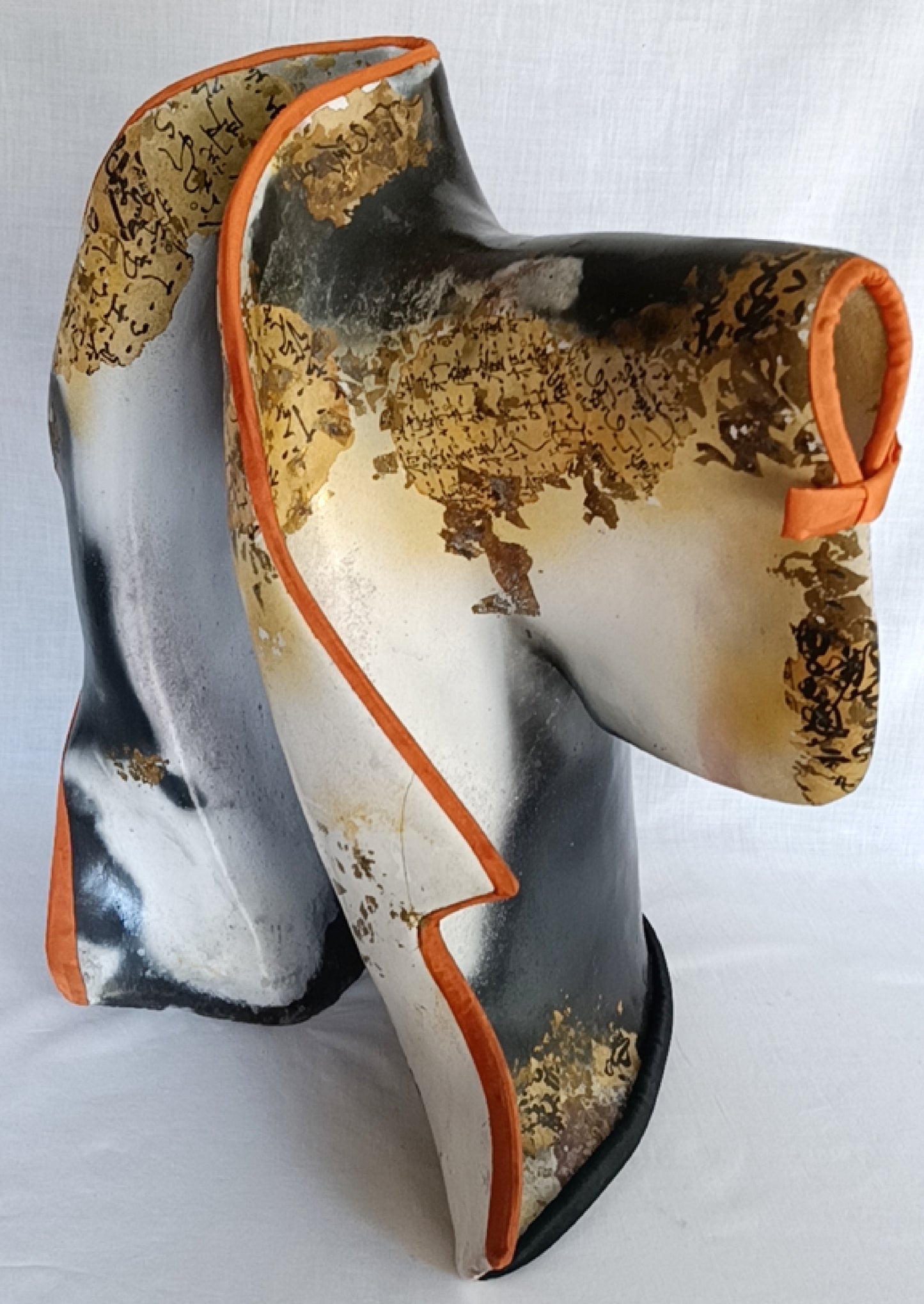 Vintage Biomorphic Art Ceramic Standalone Pottery Sculpture of a Kimono Seal Mark Likely Etsuko Sakimura Artist