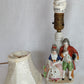 Vintage Occupied Japan Hand Painted Glazed Porcelain Vanity Table Lamp w/Silk Lampshade Courting Couple Figurine Made in Japan