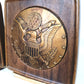 Vintage U.S. Great Seal Bookends Brass Wood Grain Raised Relief Eagle Banner E Pluribus Unum