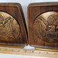 Vintage U.S. Great Seal Bookends Brass Wood Grain Raised Relief Eagle Banner E Pluribus Unum
