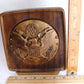 Vintage U.S. Great Seal Bookends Brass Wood Grain Raised Relief Eagle Banner E Pluribus Unum