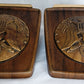 Vintage U.S. Great Seal Bookends Brass Wood Grain Raised Relief Eagle Banner E Pluribus Unum