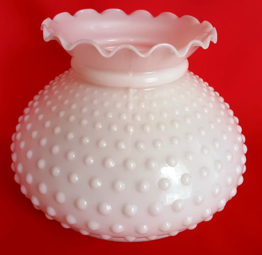 Vintage Hobnail Milk Glass Lampshade Ruffled Top for Hurricane Student Lamp Replacement Globe