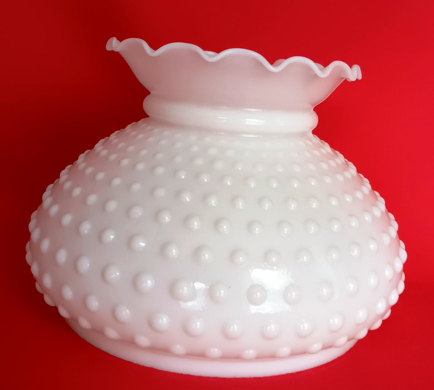 Vintage Hobnail Milk Glass Lampshade Ruffled Top for Hurricane Student Lamp Replacement Globe