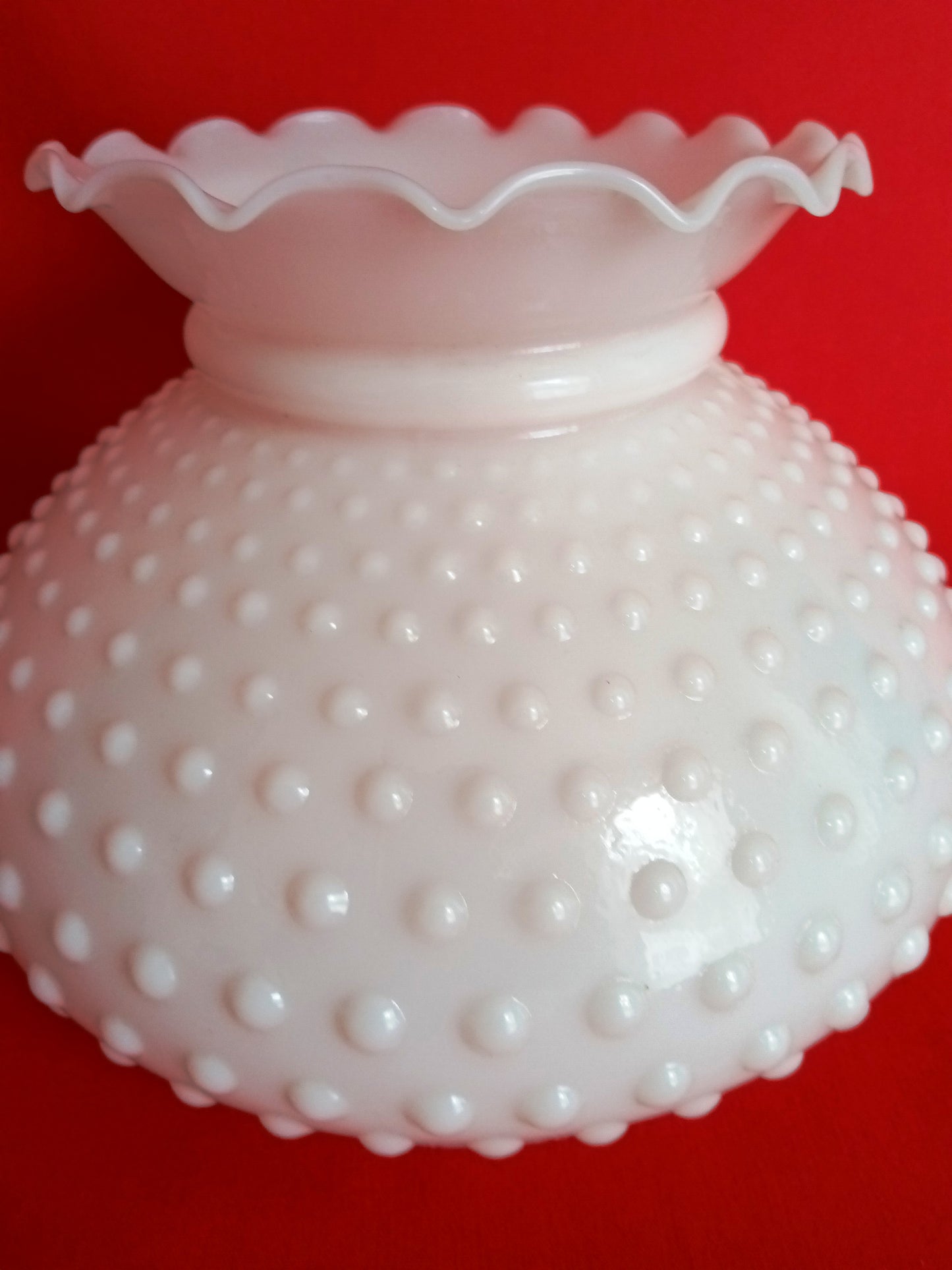 Vintage Hobnail Milk Glass Lampshade Ruffled Top for Hurricane Student Lamp Replacement Globe