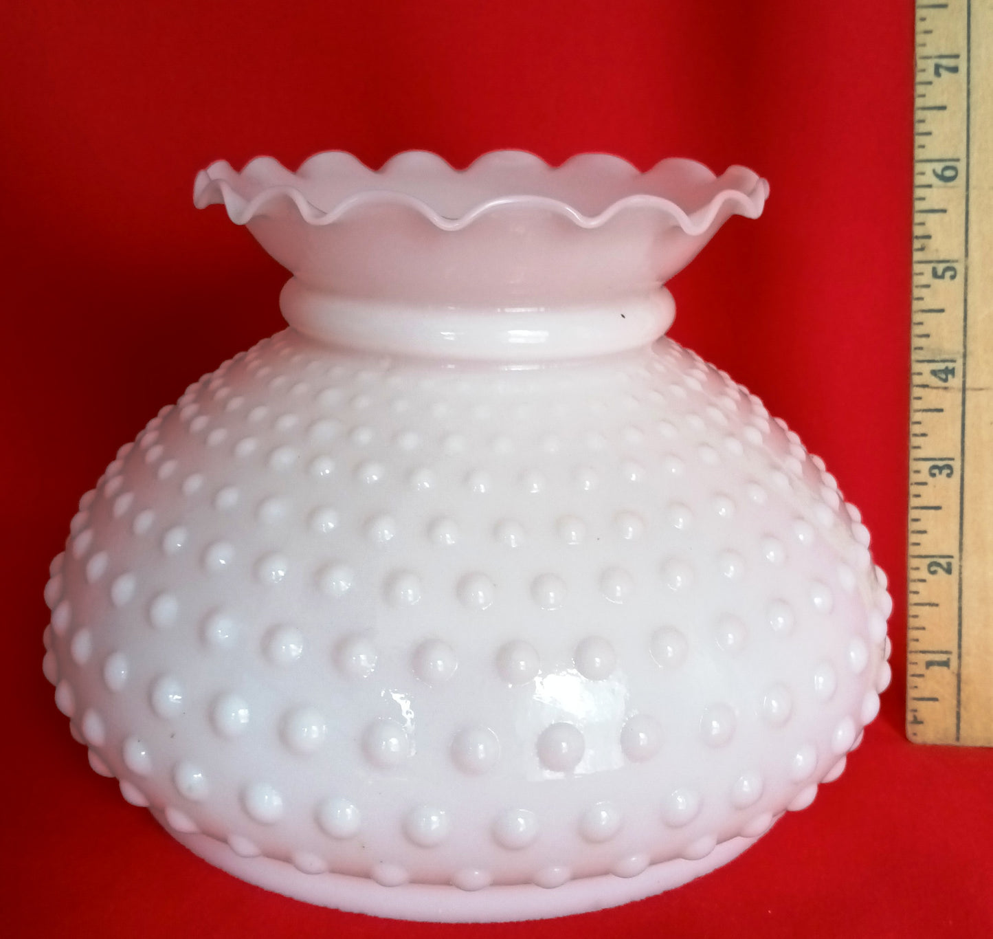 Vintage Hobnail Milk Glass Lampshade Ruffled Top for Hurricane Student Lamp Replacement Globe