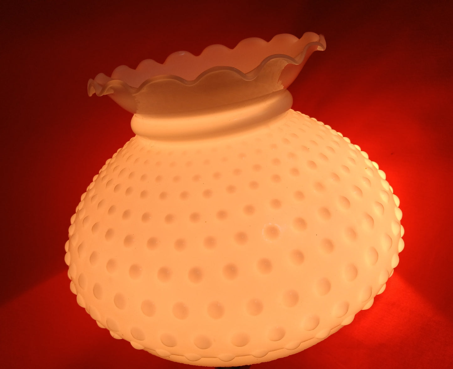 Vintage Hobnail Milk Glass Lampshade Ruffled Top for Hurricane Student Lamp Replacement Globe