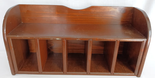 Vintage Mid-Century Modern Wooden Wall Mounted or Freestanding Organizer 5 Vertical Compartments CD Storage Spice Rack Curio Shelf