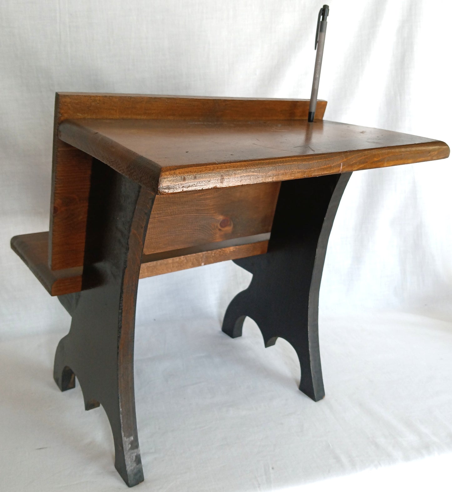 Vintage Handcrafted Wooden Children School Small Desk Bench Seat Side Table Plant Stand Doll Display Photography Props