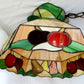 Vintage Sinrod Stained Glass Studios 197 Hanging Pendant Swag Lamp Raised Fruit Motif Brass Metal Chain Canopy Milk Glass Globe